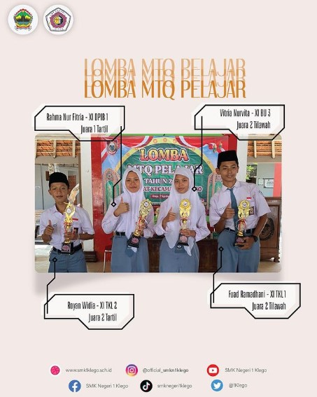 Selamat Kepada Siswa-siswi Smk Negeri 1 Klego Yang Berhasil Memperoleh Juara Lomba Mtq Pelajar