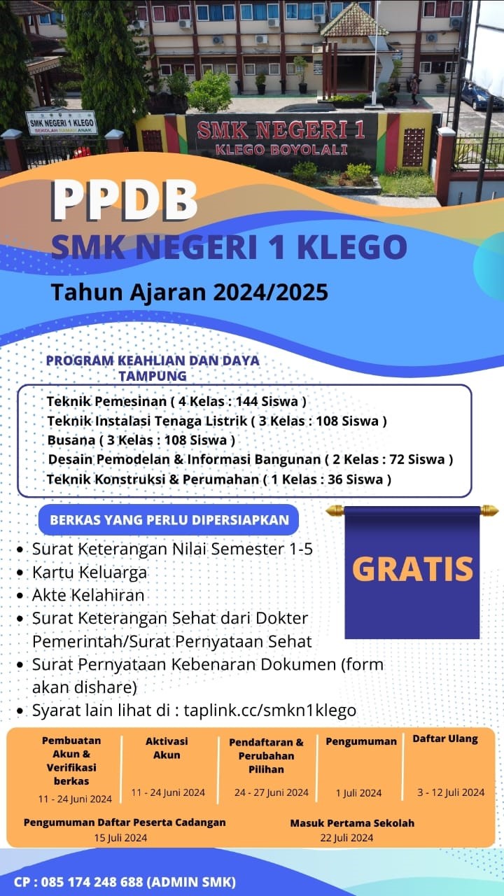 Informasi  Ppdb Smk Negeri 1 Klego Tahun Ajaran 2024/ 2025